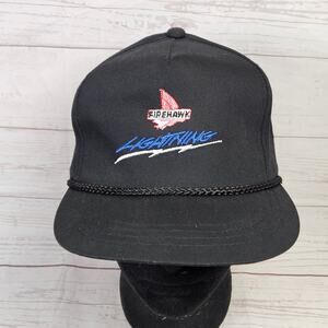 VTG Yupoong Firehawk Lightning Hat Mens Black Adjustable Rope Brim Baseball Cap